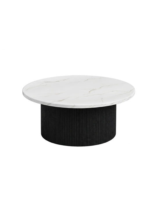 Table à café Roman, une table ronde avec plateau en céramique ou marbre résistant aux taches et à l’eau. noir
