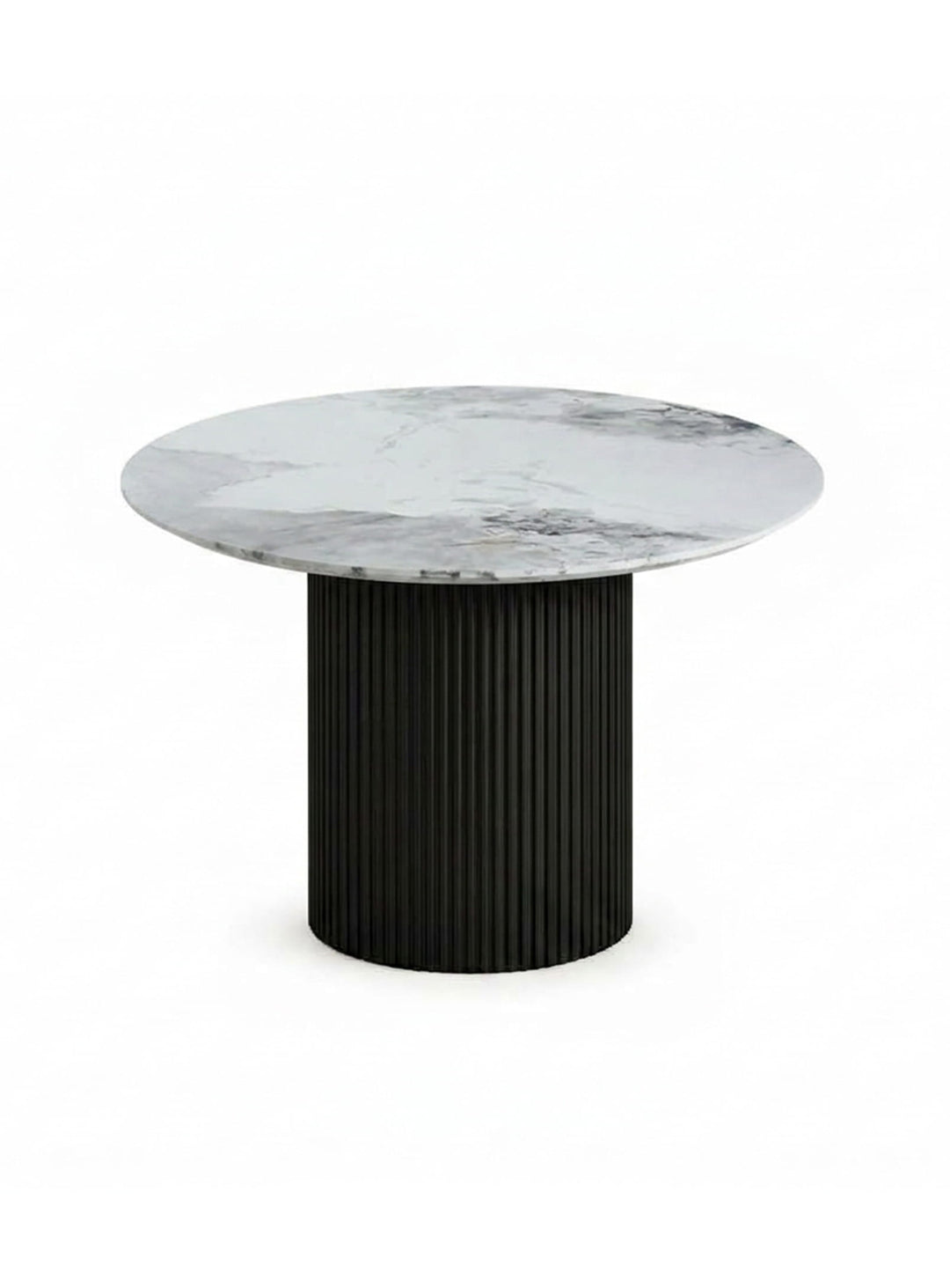Table à dîner Roman, une table ronde au design sculptural inspiré de l’architecture classique. noir