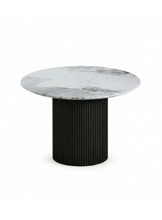Table à dîner Roman, une table ronde au design sculptural inspiré de l’architecture classique. noir