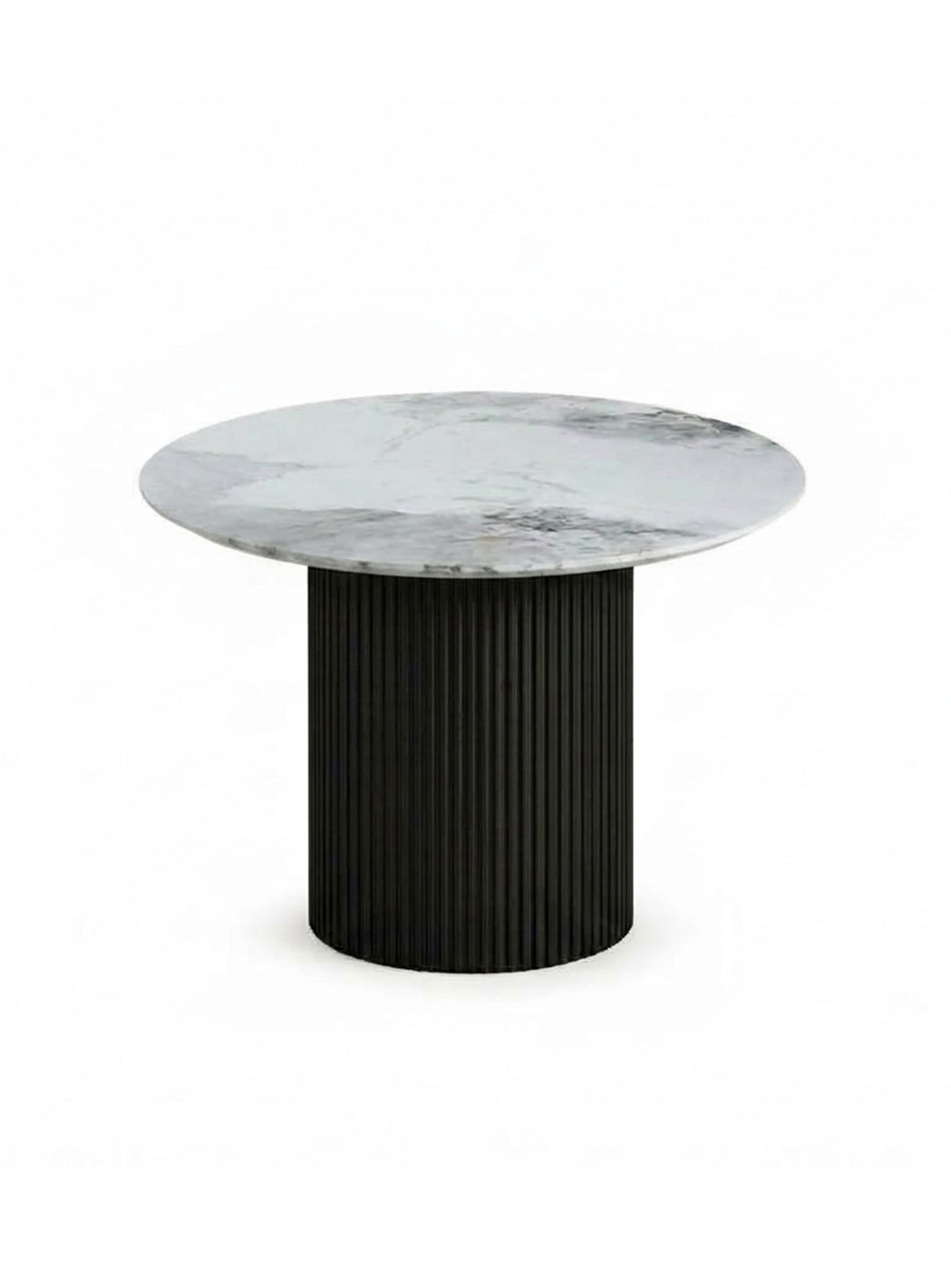 Table à dîner Roman, une table ronde en céramique au piétement cannelé, élégante et intemporelle. noir