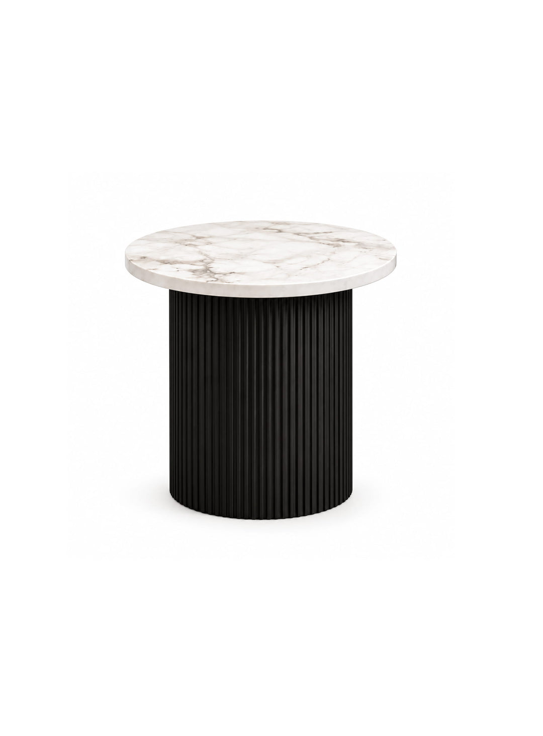 Table d’appoint Roman, un design contemporain avec piétement cannelé et plateau effet pierre naturelle. noir