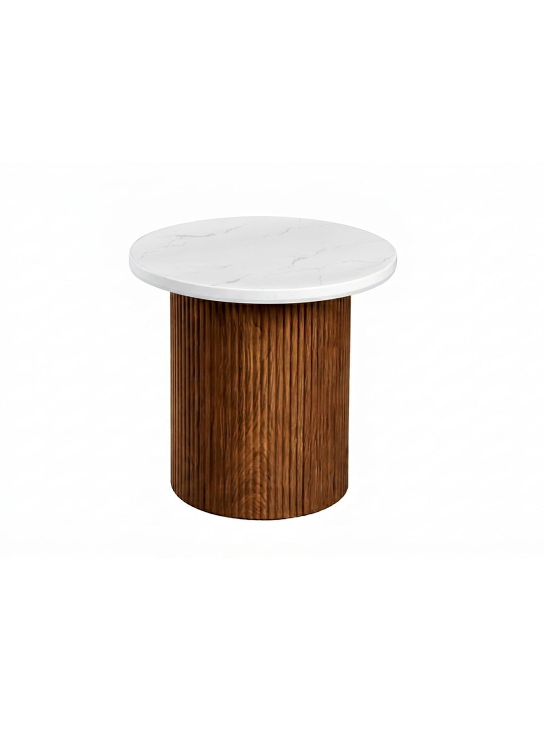Table d’appoint Roman, un meuble compact qui associe base cannelée et marbre. noyer