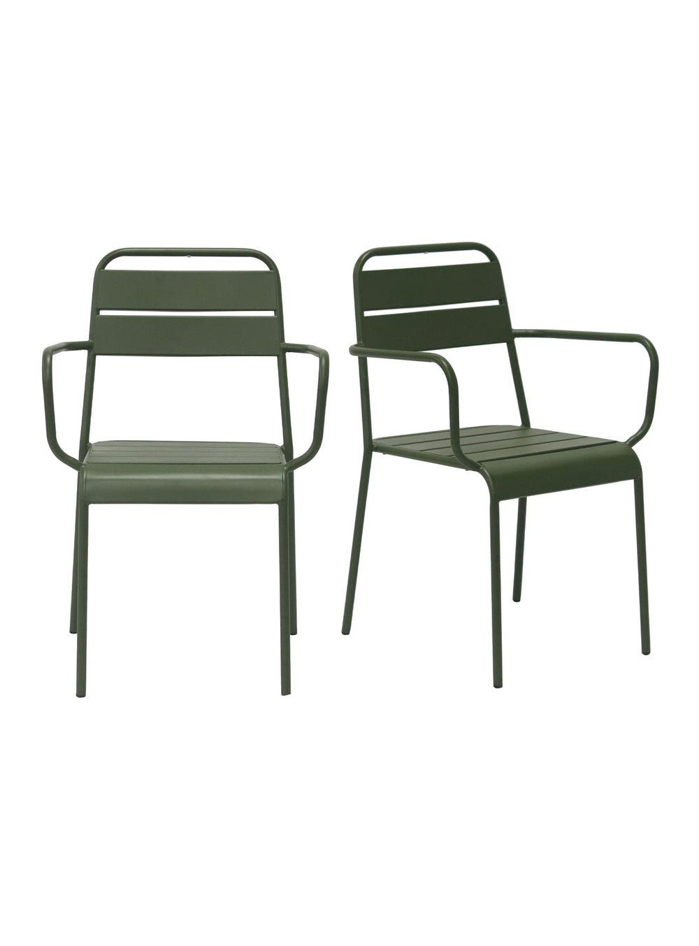 Chaise avec accoudoirs Rosco en acier thermolaqué résistante extérieur. vert