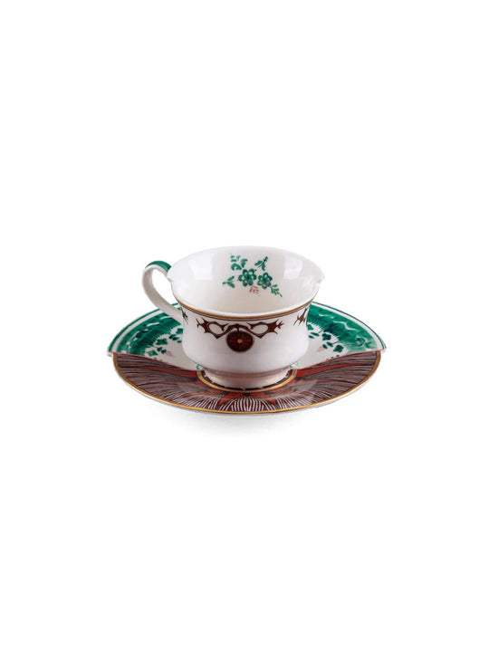Tasse à café Hybrid de Seletti, porcelaine fine avec soucoupe assortie. chuchuito