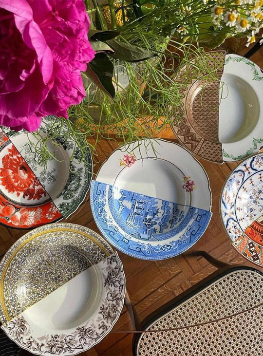 Assiette creuse Hybrid Seletti : les décors Tula, Cecilia, Malao, Agroha et Sofronia.