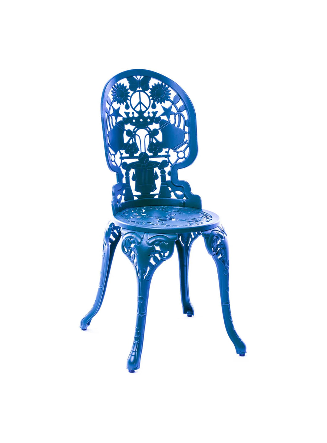 Chaise Industry Seletti : chaise design artistique, aluminium et motifs décoratifs. bleu