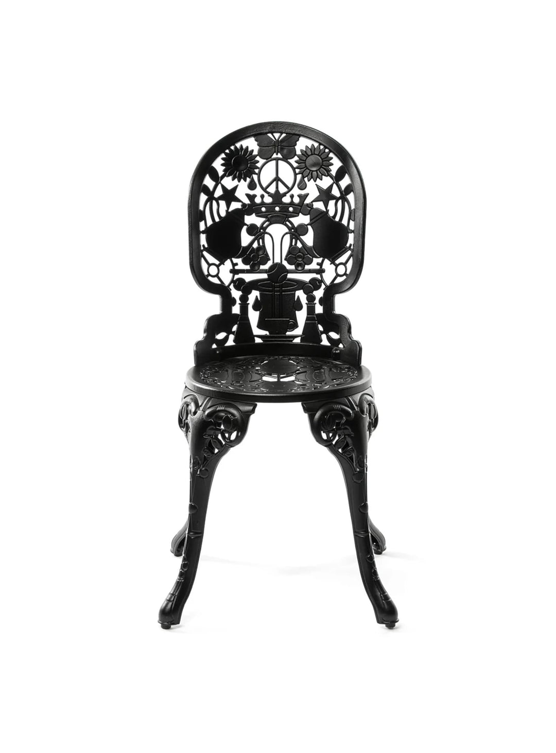 Chaise Industry Seletti : chaise design extérieur, métal et motifs détaillés. noir