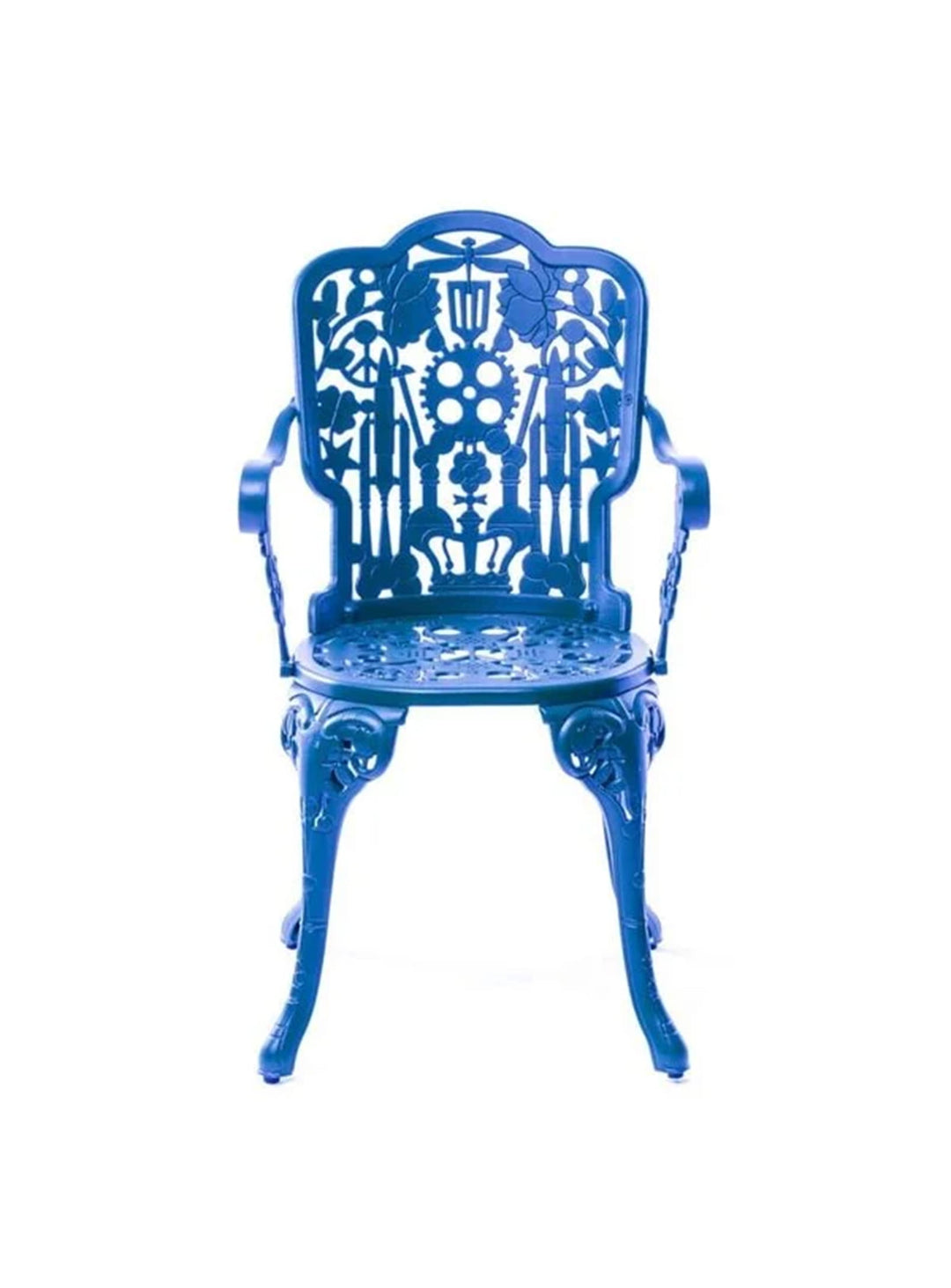 Chaise Industry avec accoudoirs Seletti : fauteuil contemporain, aluminium et design graphique. bleu