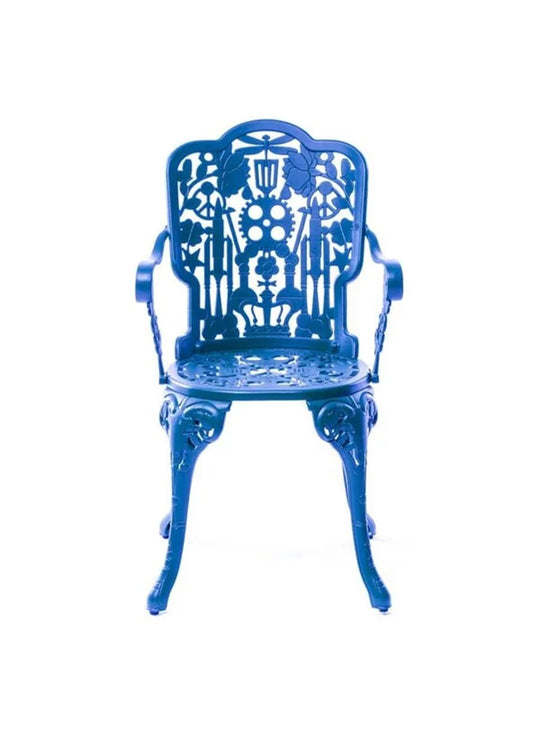 Chaise Industry avec accoudoirs Seletti : fauteuil contemporain, aluminium et design graphique. bleu