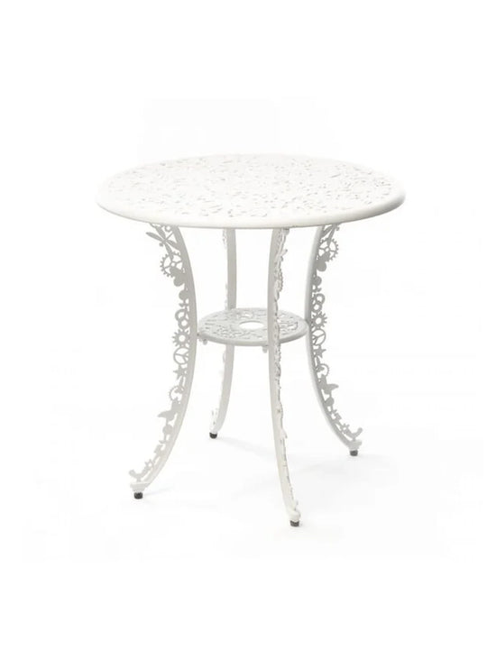 Table ronde Industry Seletti : table design extérieur, aluminium sculptural et style artistique. blanc