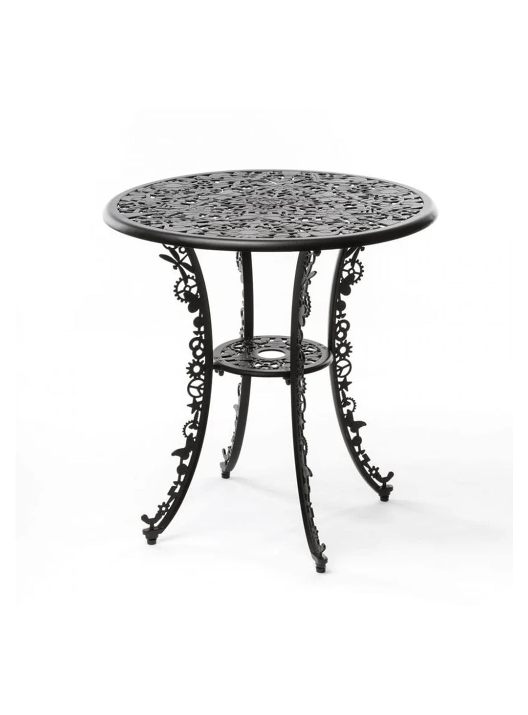 Table ronde Industry Seletti : table de jardin design, métal perforé et look unique. noir