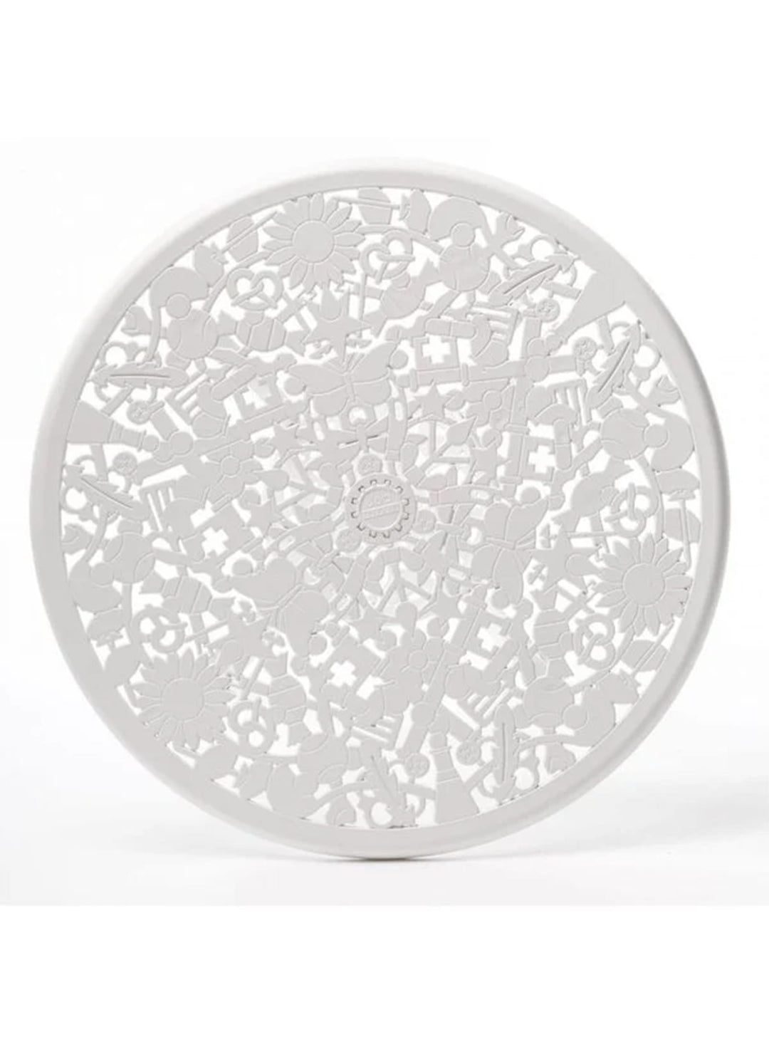 Table ronde Industry Seletti : table design aluminium, motifs sculptés et style audacieux. blanc