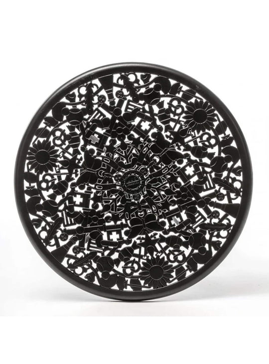Table ronde Industry Seletti : table de jardin moderne, design graphique et original. noir