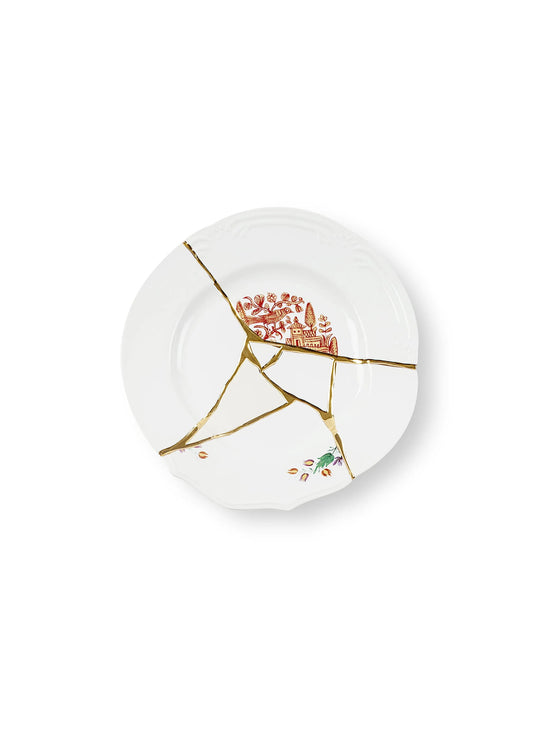 Assiette à dîner Kintsugi Seletti avec détails dorés pour une table élégante et raffinée. 01
