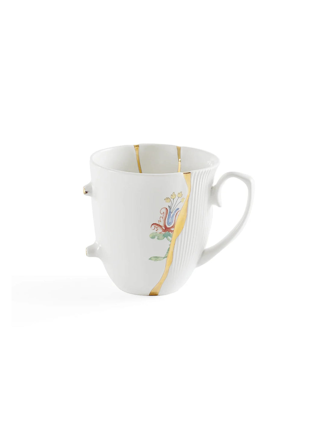 Mug Kintsugi Seletti en porcelaine blanche rehaussée de véritables accents dorés. 02