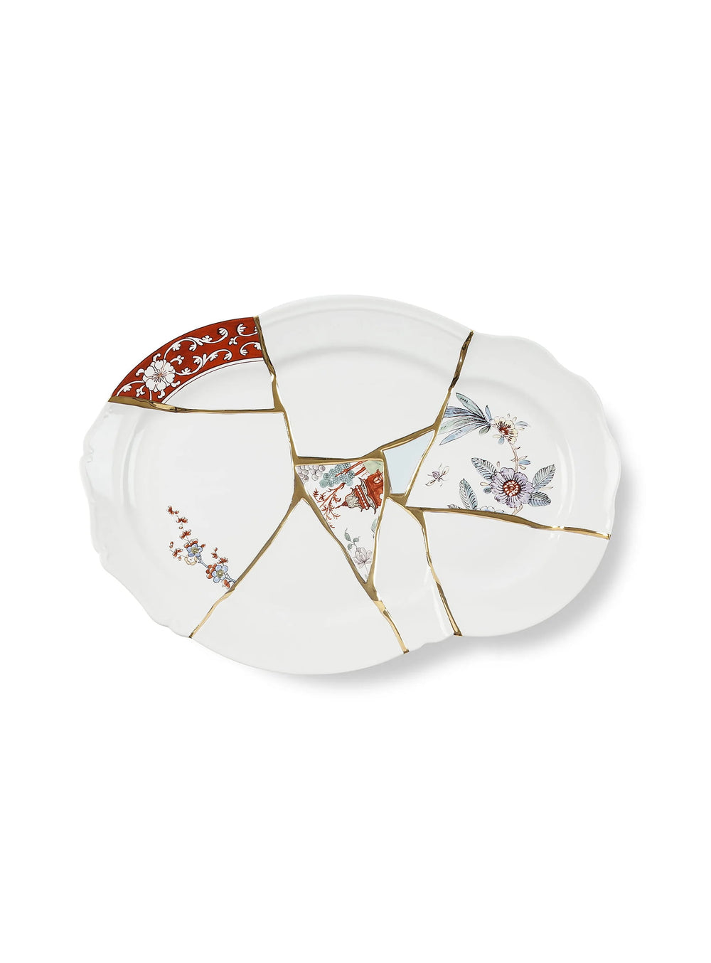 Plateau Kintsugi Seletti inspiré de l'art japonais du kintsugi et de ses fissures précieuses.