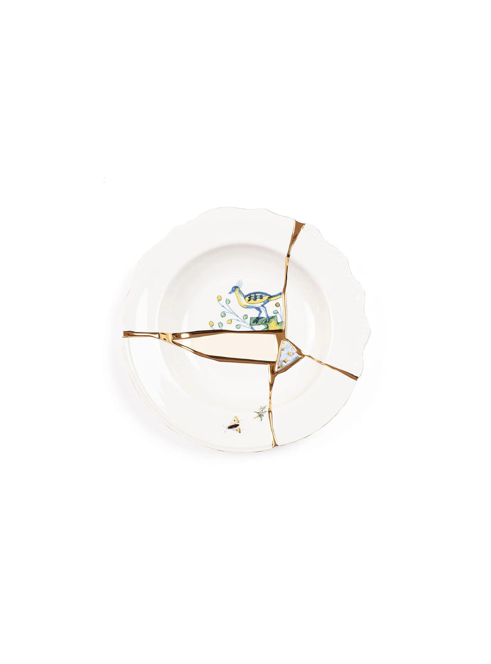 Assiette creuse Kintsugi Seletti avec détails dorés pour sublimer soupes, pâtes et risottos. 02