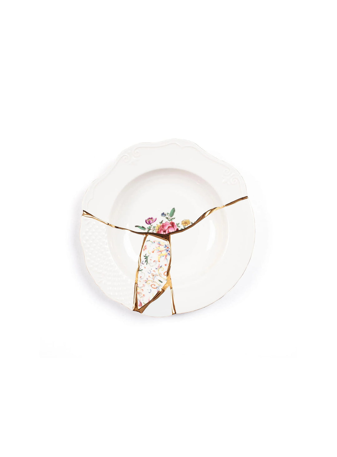 Assiette creuse Kintsugi Seletti en porcelaine fine au design artistique et raffiné. 03