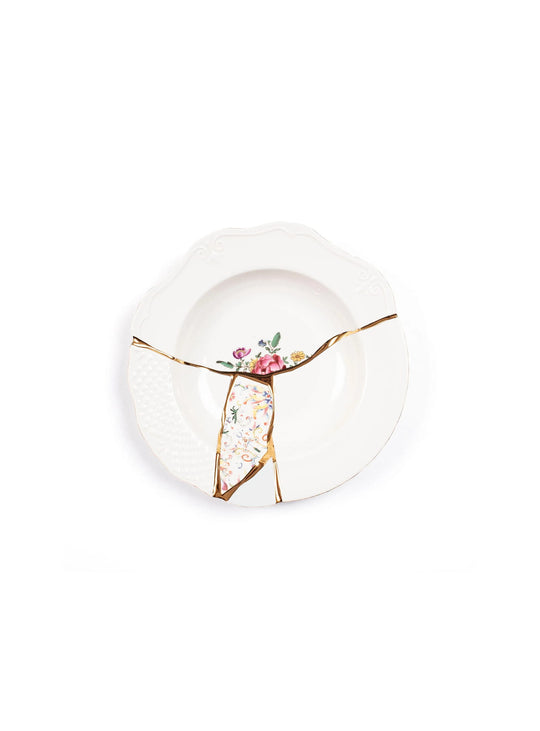 Assiette creuse Kintsugi Seletti en porcelaine fine au design artistique et raffiné. 03