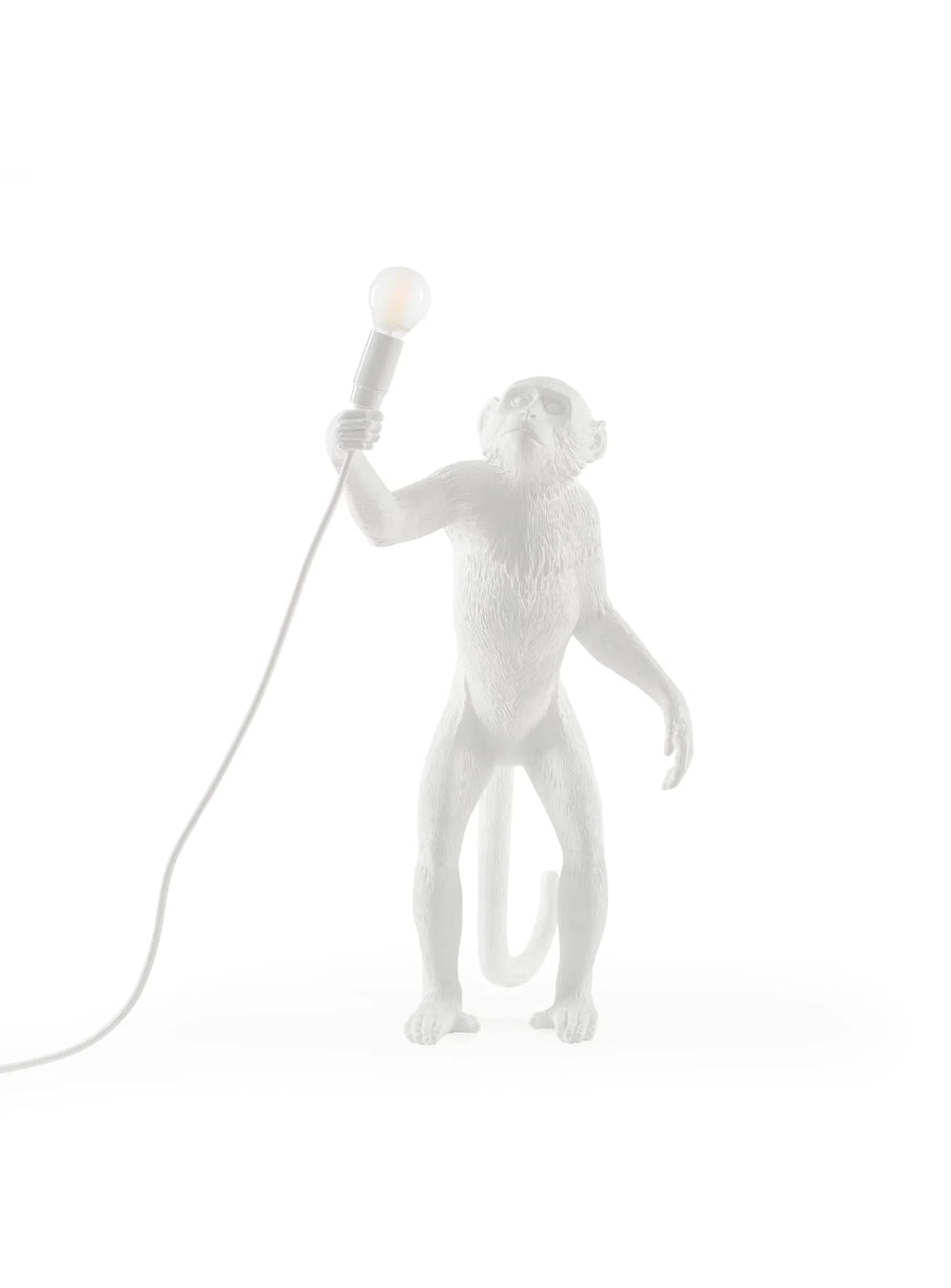 Lampe de table Monkey Seletti : sculpture lumineuse pour une ambiance jungle chic. Singe debout, blanc