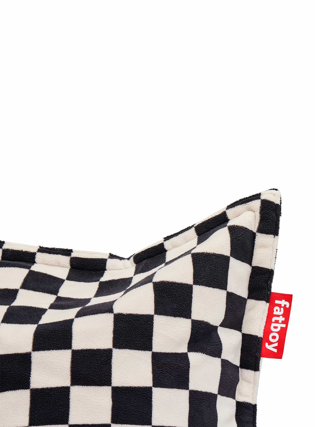 Pouf Slim Teddy Chess en peluche ultra-douce, style moderne et ludique. noir et écru