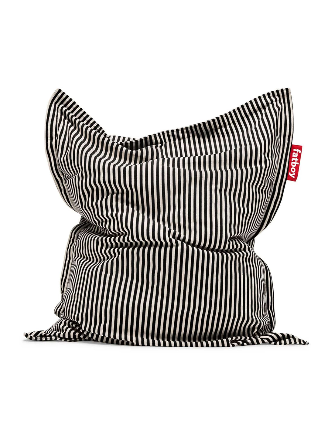 Pouf Slim Terry en tissu éponge rayé, design ludique et confort absolu. noir et crème