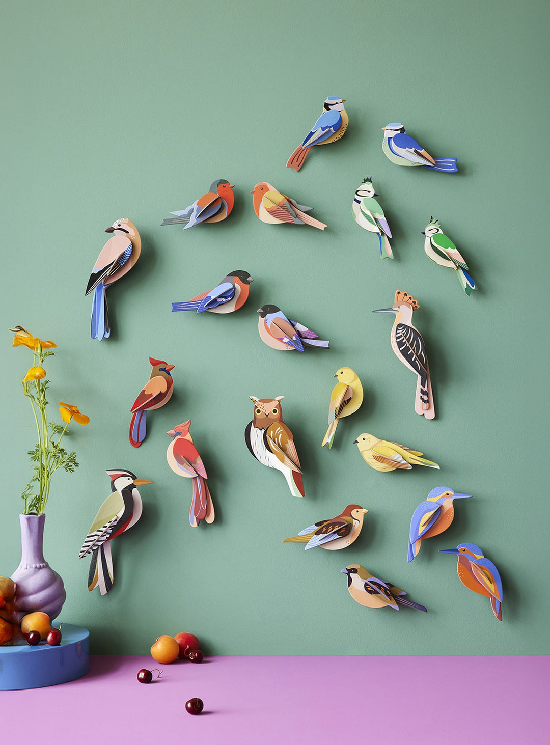 Oiseaux muraux 3D Moineaux Studio Roof en papier recyclé, une décoration murale durable et originale.