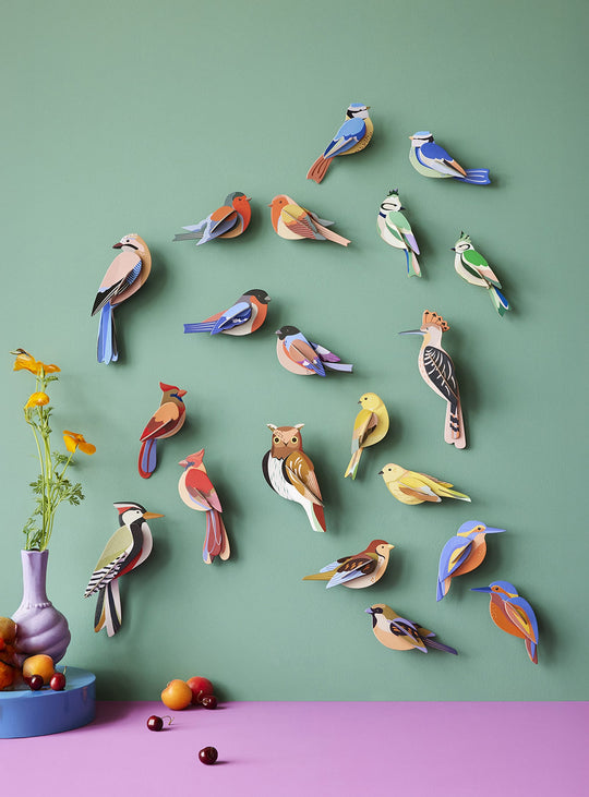 Oiseaux muraux 3D Moineaux Studio Roof en papier recyclé, une décoration murale durable et originale.