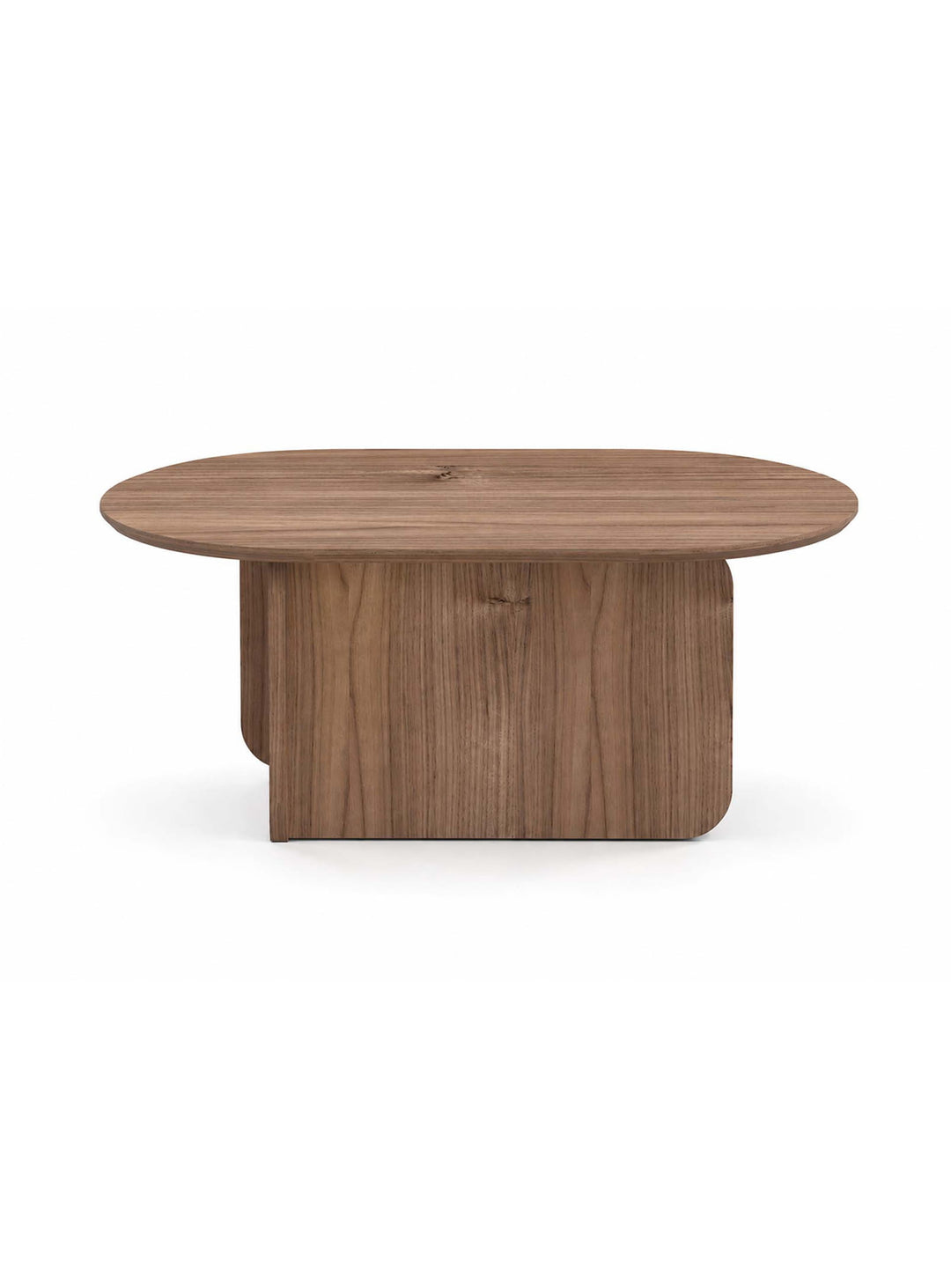 Table à café Ines de TemaHome : design contemporain, plateau ovale et placage de bois naturel élégant. noyer