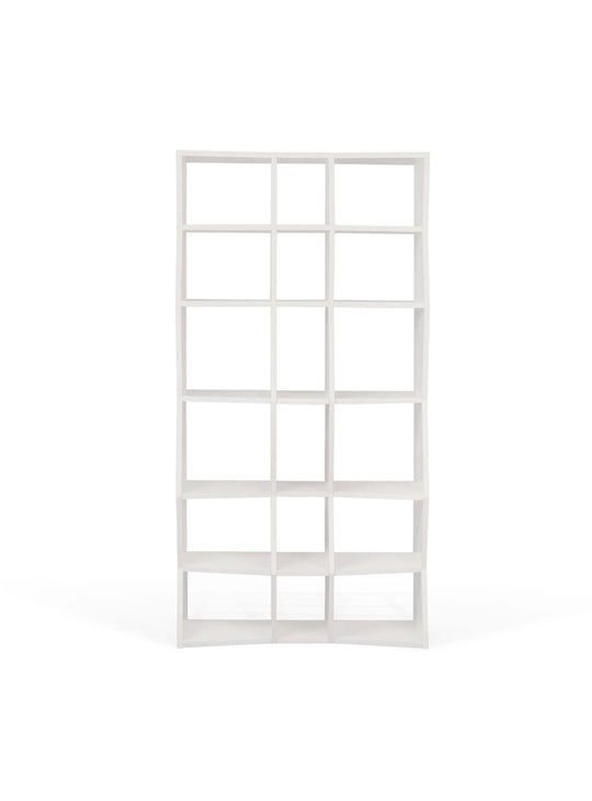 Bibliothèque Wave de TemaHome, un meuble de rangement sculptural qui combine fonctionnalité et légèreté visuelle. blanc