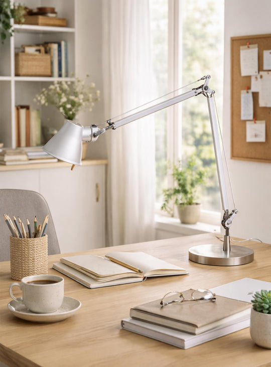 Lampe de table Tolo, design articulé en aluminium pour éclairage précis. 2 bras