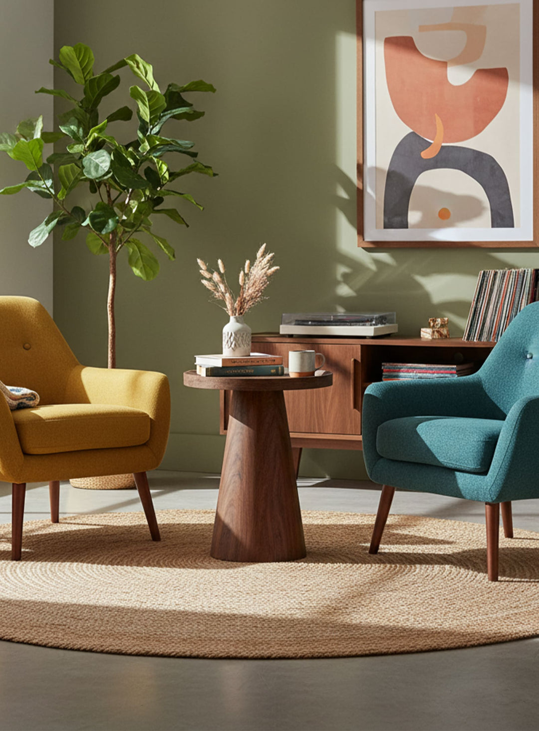 Table d’appoint Troy : design conique audacieux, plateau circulaire et finitions raffinées. Élégance compacte et pratique. Noyer.