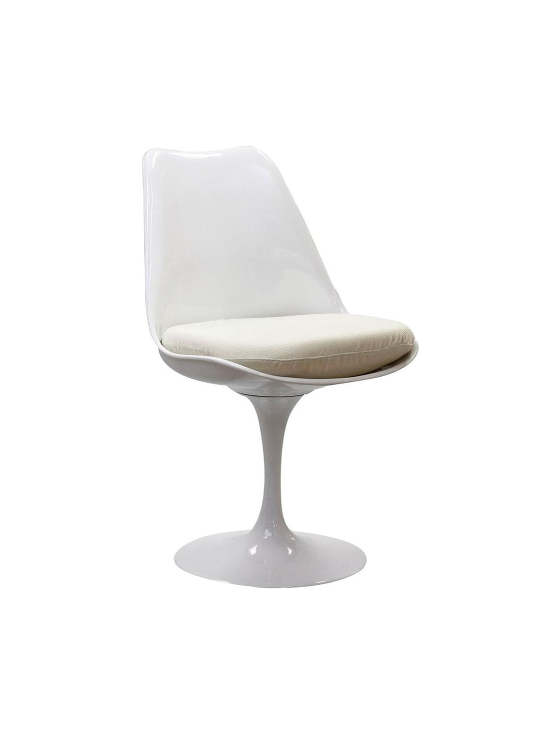 Chaise Tulipe Nüspace, pied central emblématique au look spatial. blanc