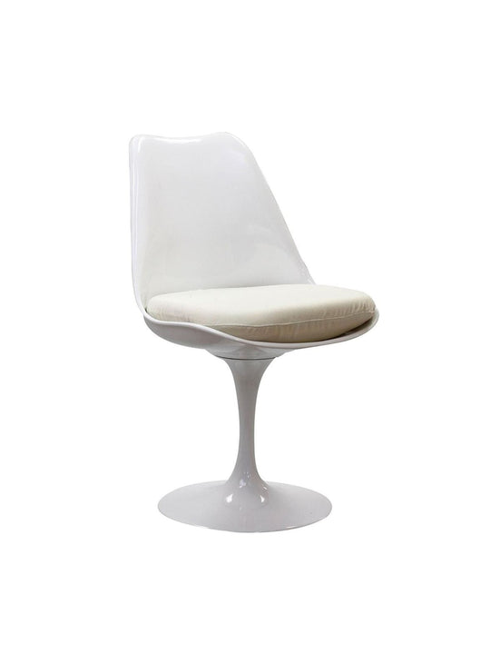 Chaise Tulipe Nüspace, pied central emblématique au look spatial. blanc