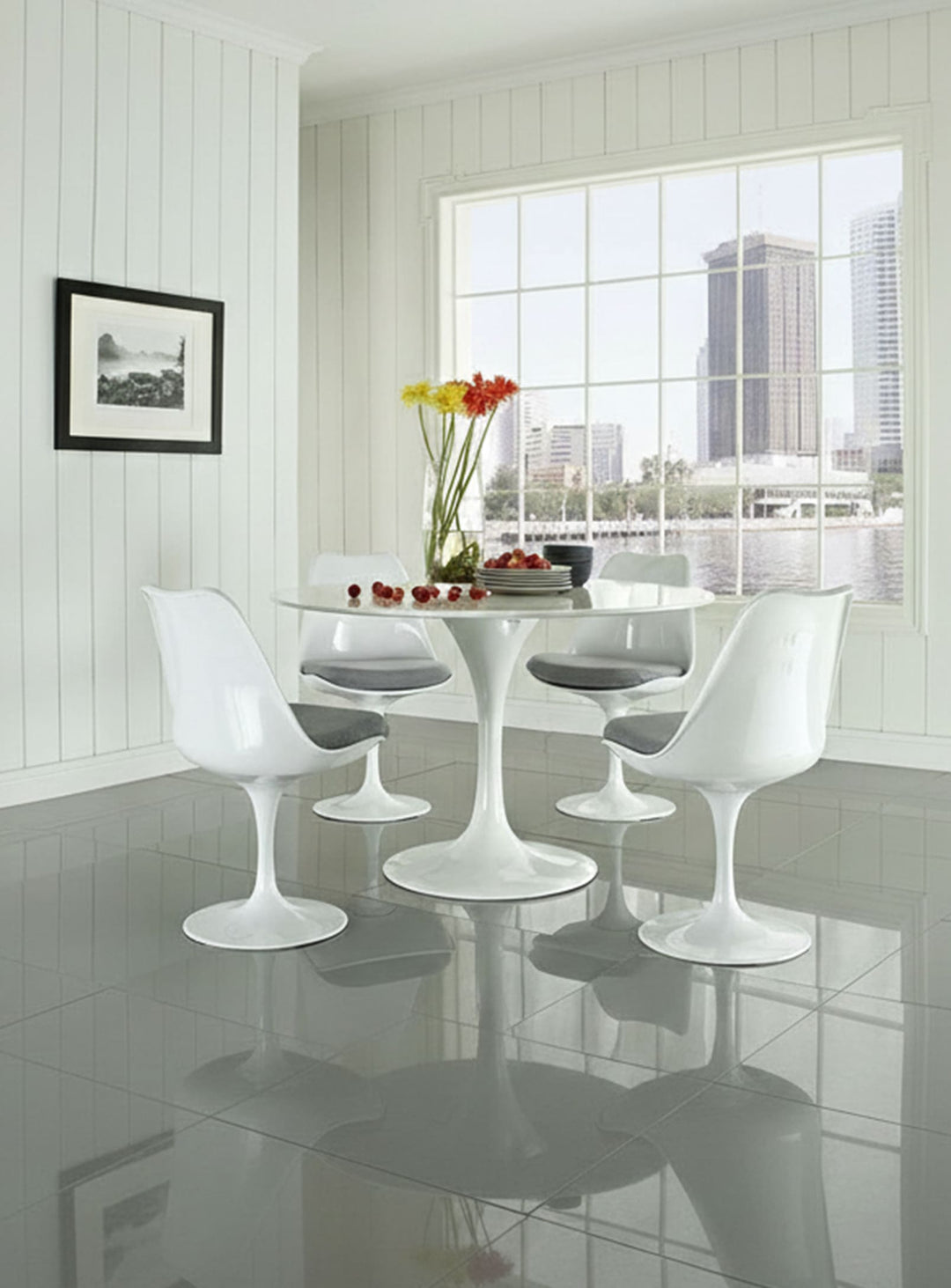 Chaise Tulipe Nüspace, silhouette emblématique aperçue dans films et séries. gris