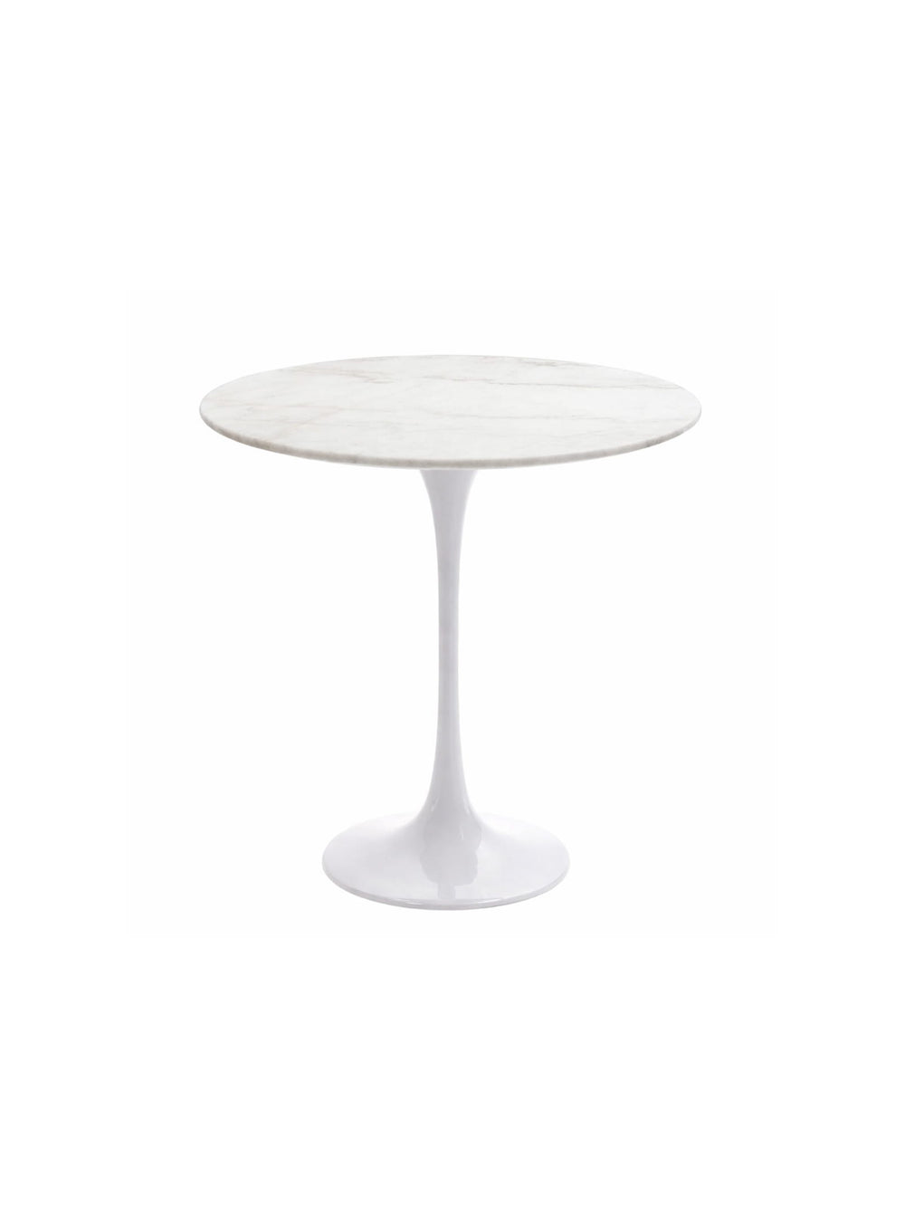 Design pop et pied central : la table Tulipe attire tous les regards. marbre blanc
