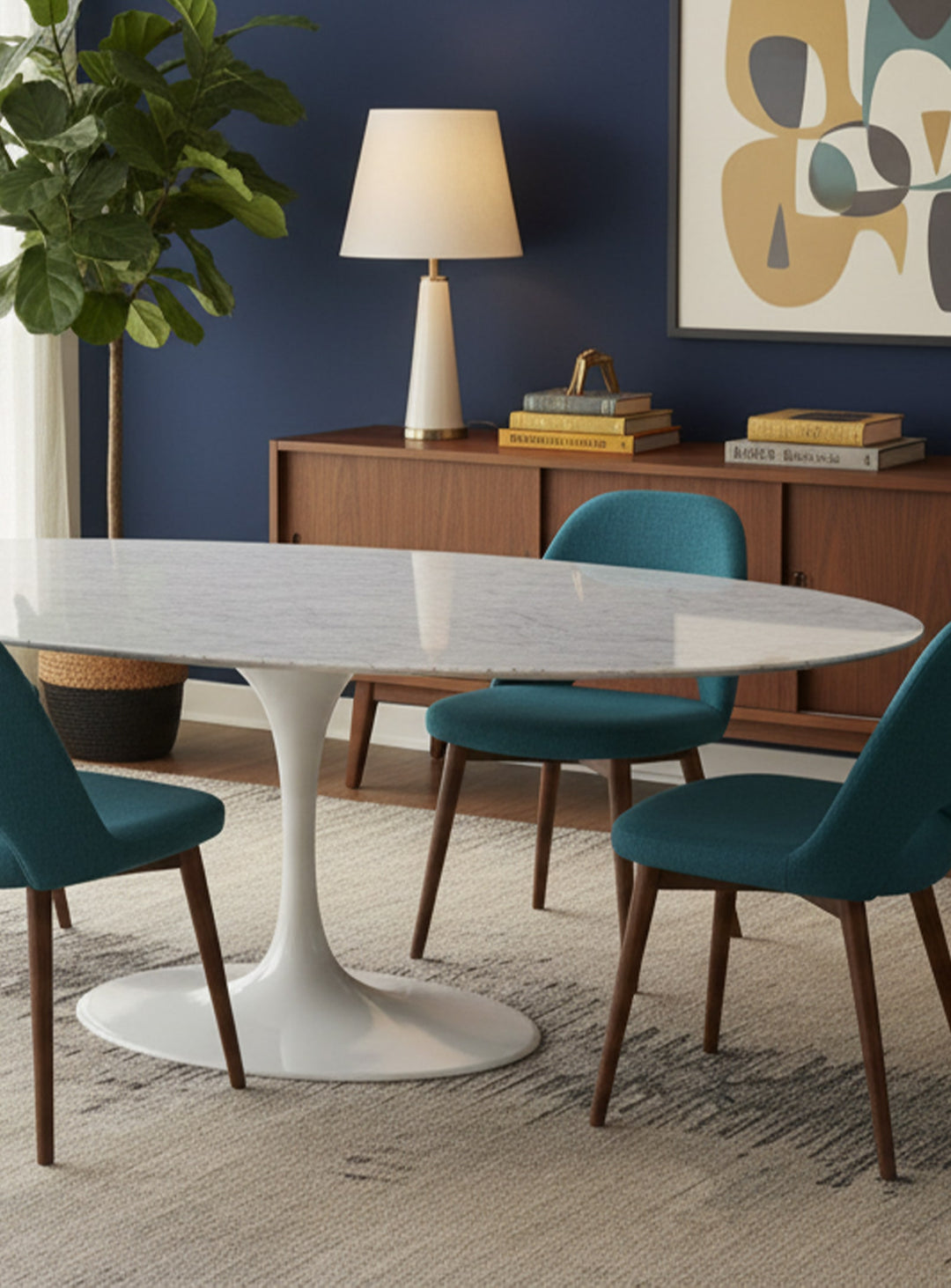 Conviviale et élégante, la table à dîner Tulipe en marbre accueille 8 personnes.