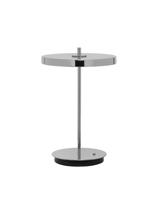 Lampe portable Asteria Move Monochrome Umage avec 4 niveaux d'éclairage ajustables. acier poli