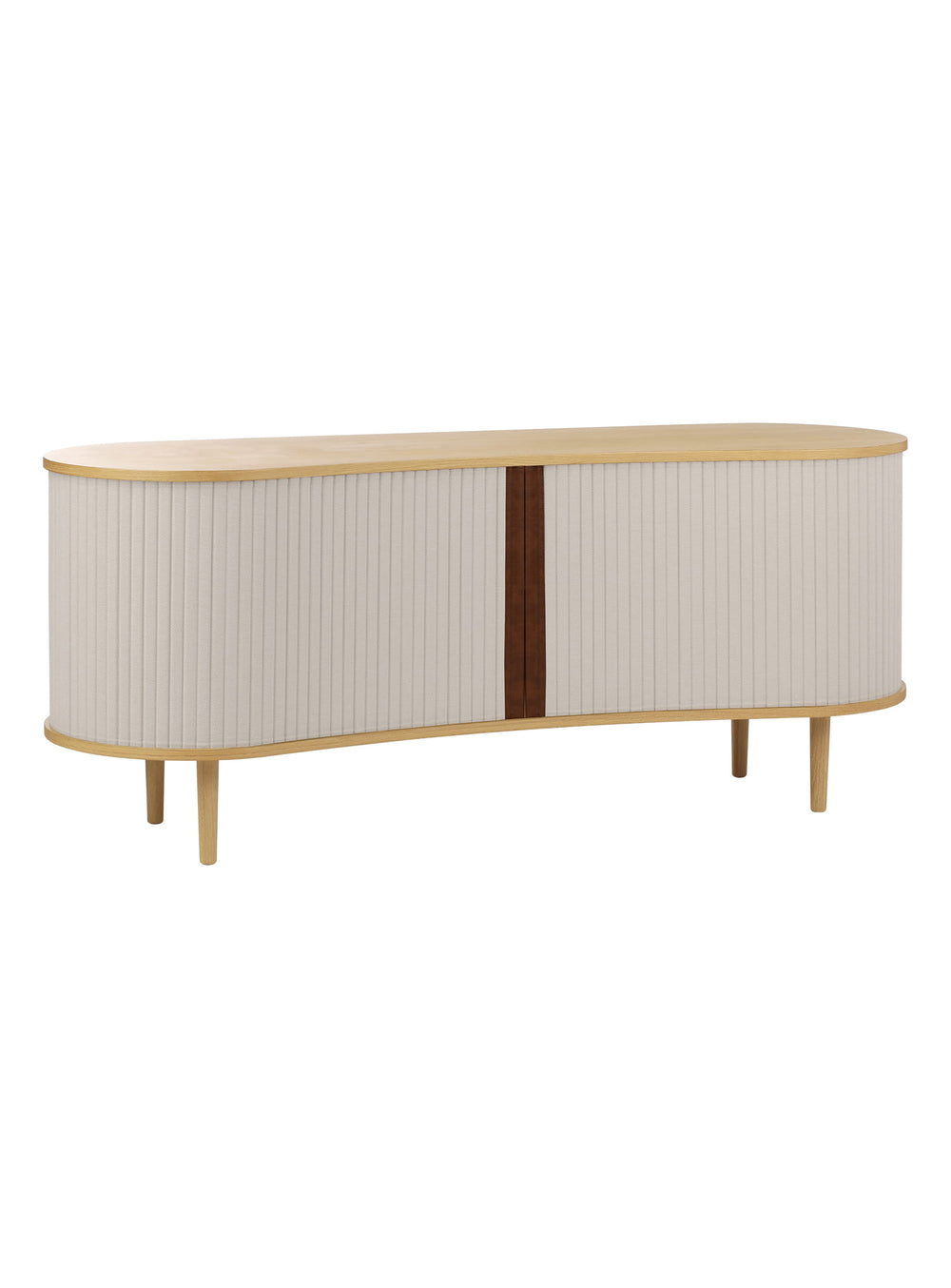 Buffet Audacious de Umage design courbé avec portes tambour en tissu. sable blanc