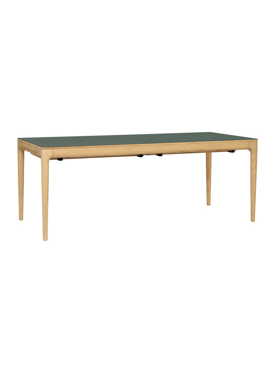 Table à dîner extensible Heart'n'Soul Umage avec deux tiroirs doublés de tissu pratiques. vert mousse
