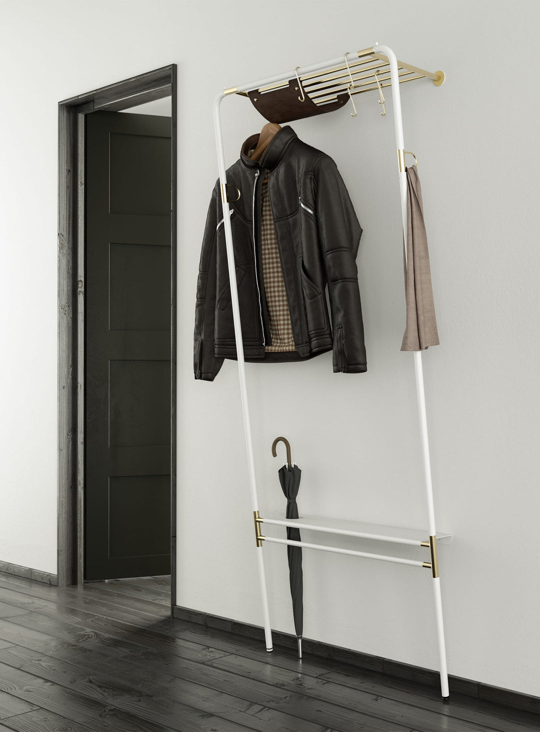 Porte-vêtements Lean On Me Umage : porte-manteaux incliné, gain de place et design. blanc