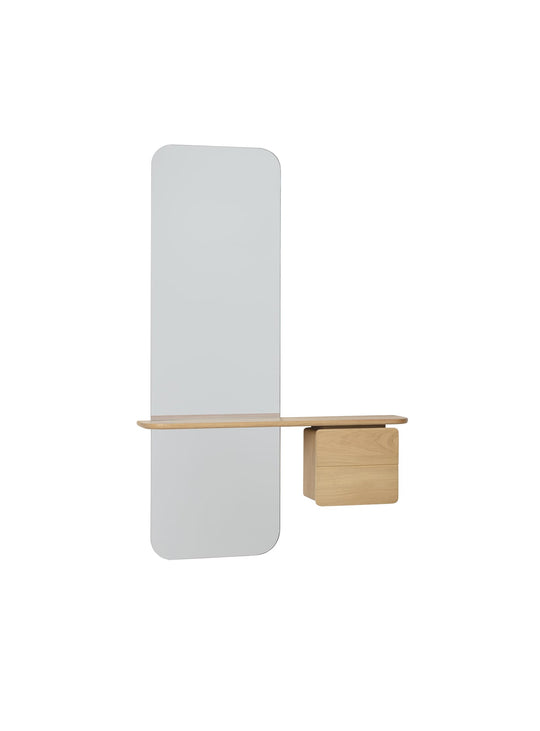 Miroir One More Look Umage : un miroir design avec plateau en cuir pour vos essentiels. chene