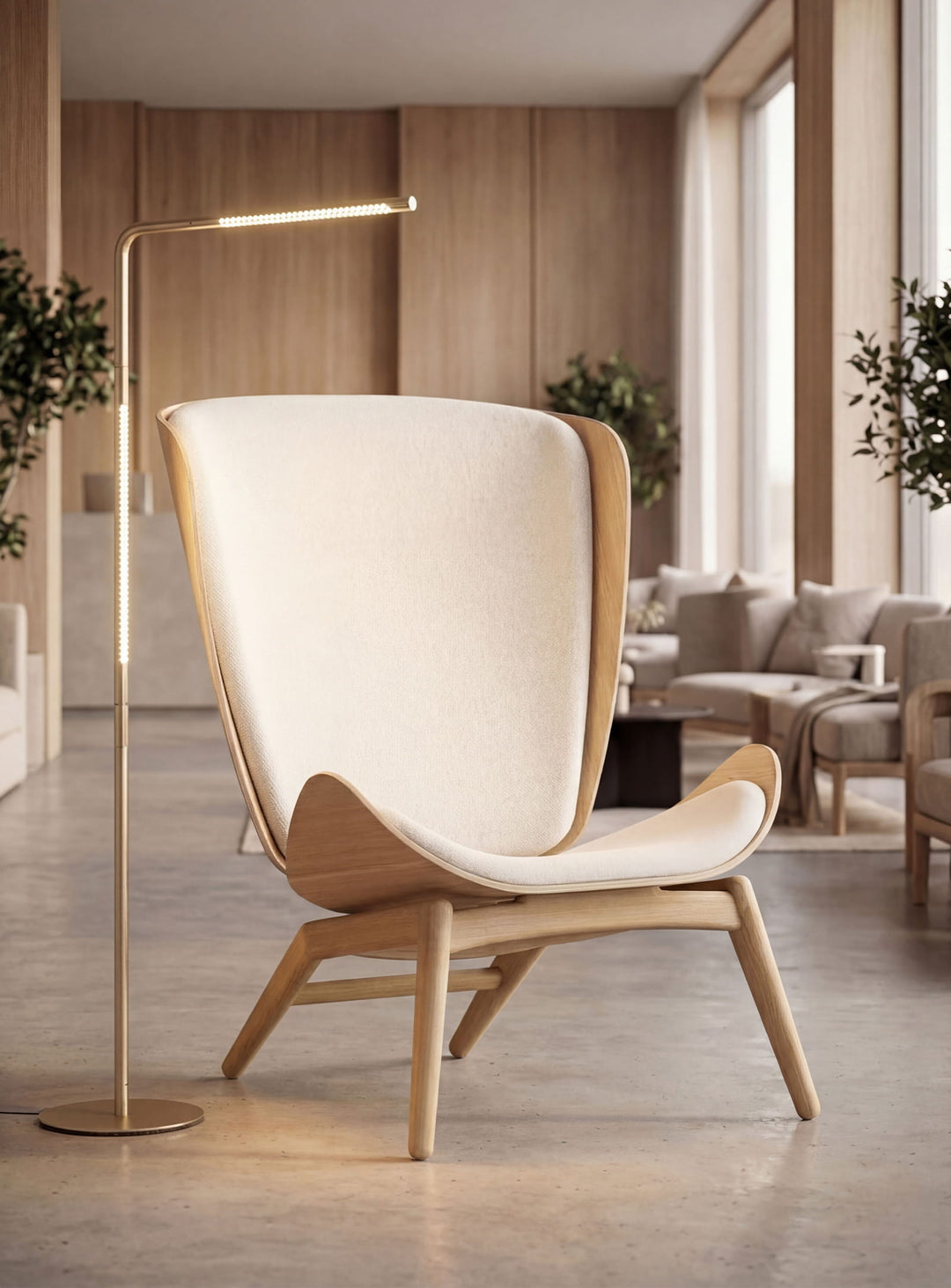 Fauteuil The Reader Umage : confort enveloppant et design danois pour vos moments de lecture. sable blanc