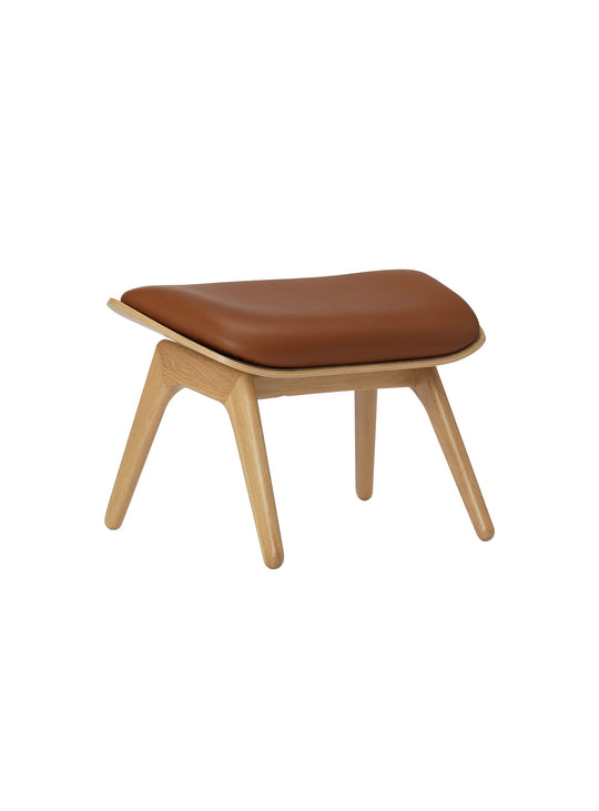 Ottoman The Reader Umage : style nordique et texture bois authentique. cuir cognac