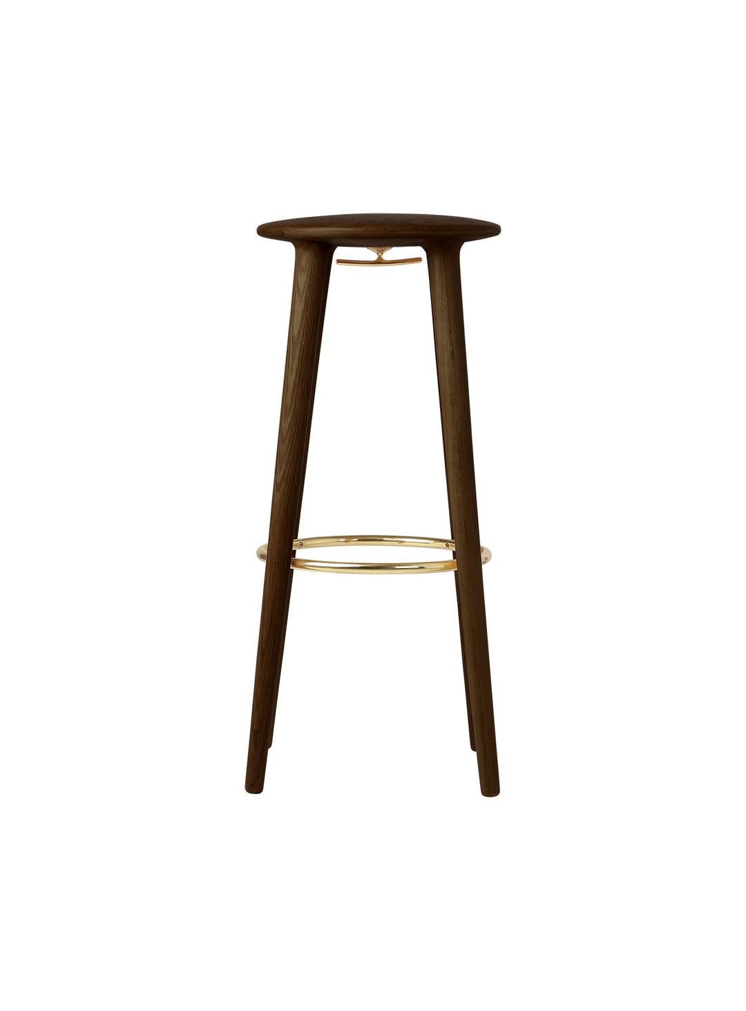 Tabouret de bar Socialite de Umage repose-pieds laiton et style moderne. chene foncé