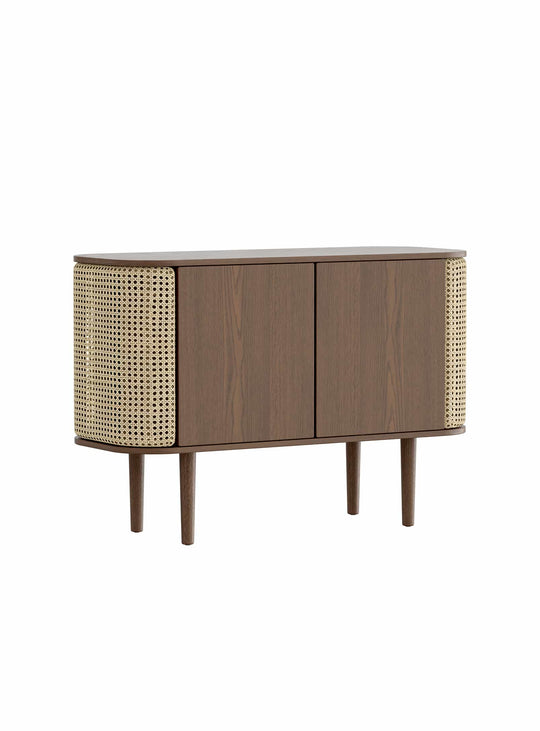Cabinet Treasures Umage : un cabinet contemporain avec côtés incurvés personnalisables. roseau venitien