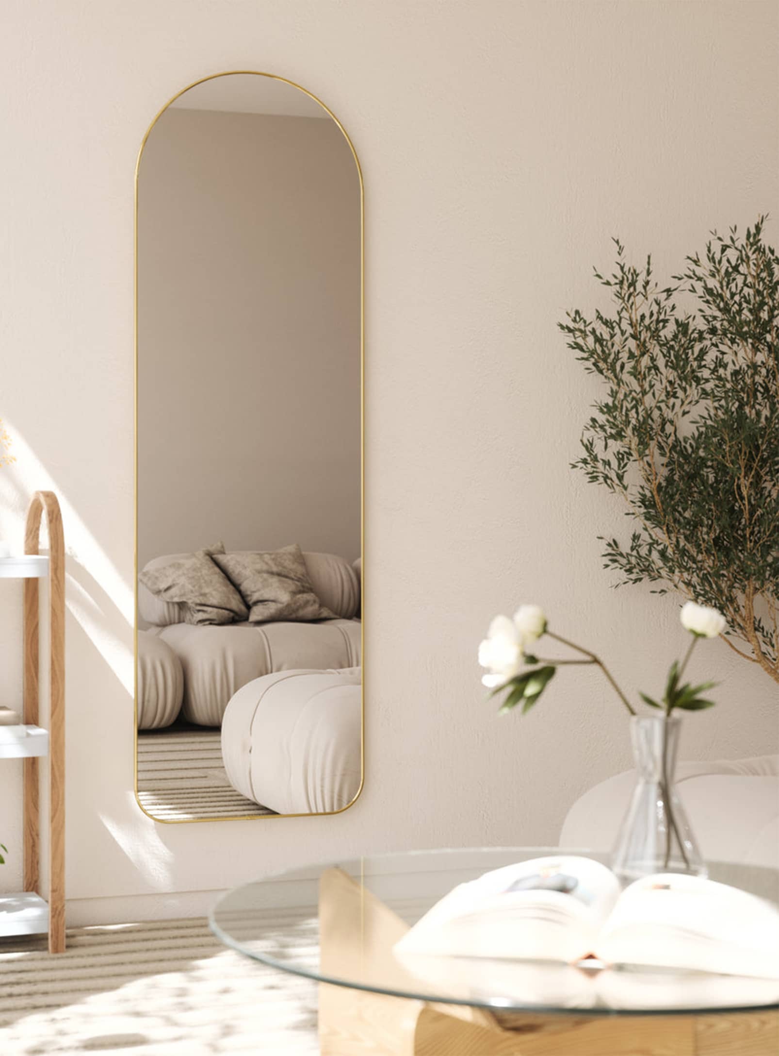 Hubba, Wall Mirror and Leaning Mirror with Brass Trim by Umbra