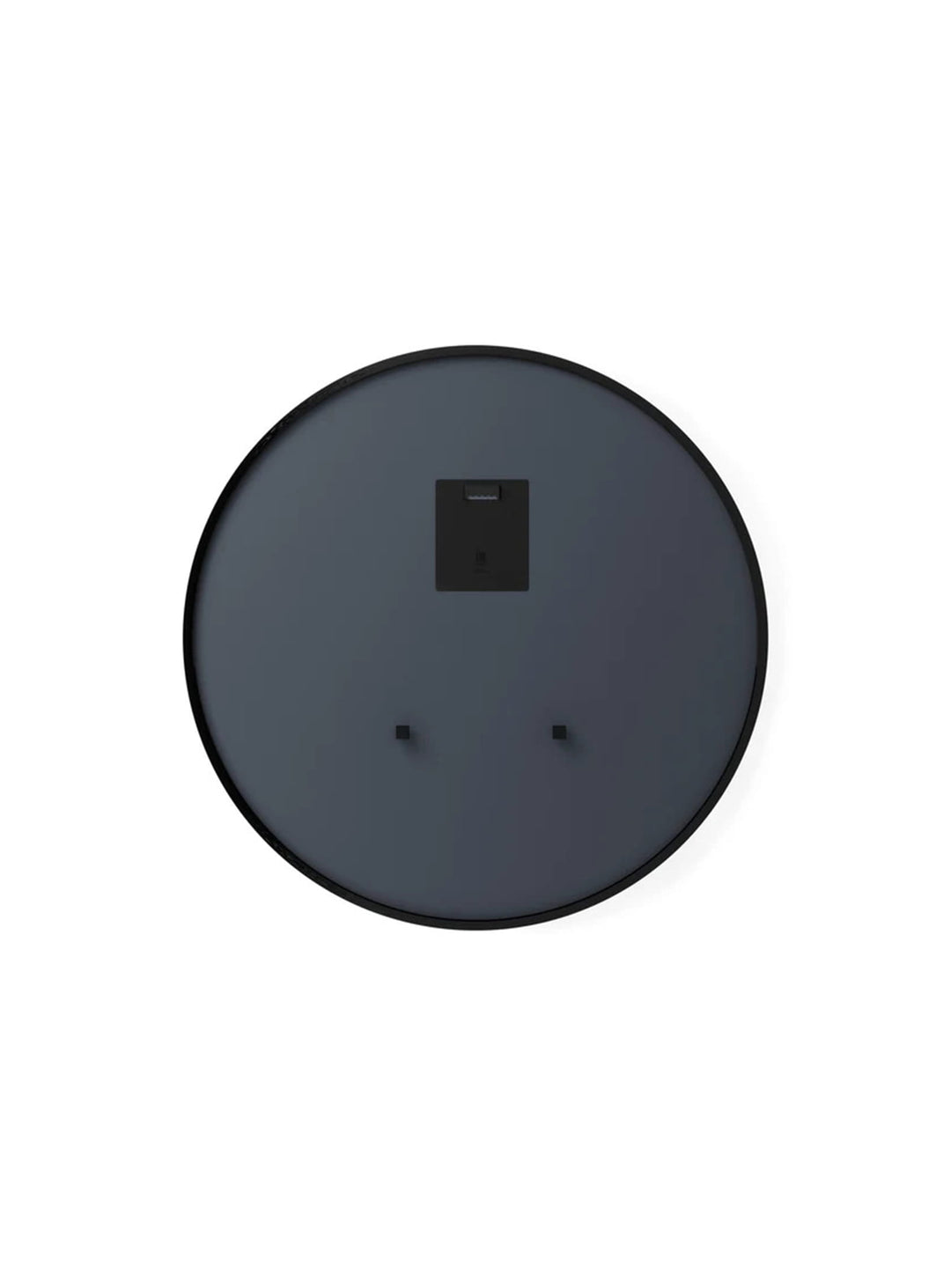 Miroir mural Hub d'Umbra : forme ronde, cadre en caoutchouc noir et diamètre généreux de 94 cm.