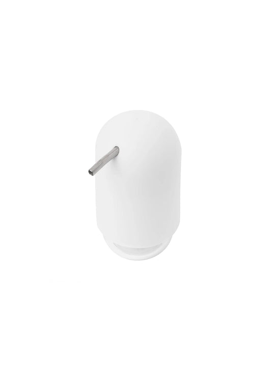 Distributeur de savon Touch Umbra, en plastique recyclé avec flacon translucide pour surveiller facilement le niveau.