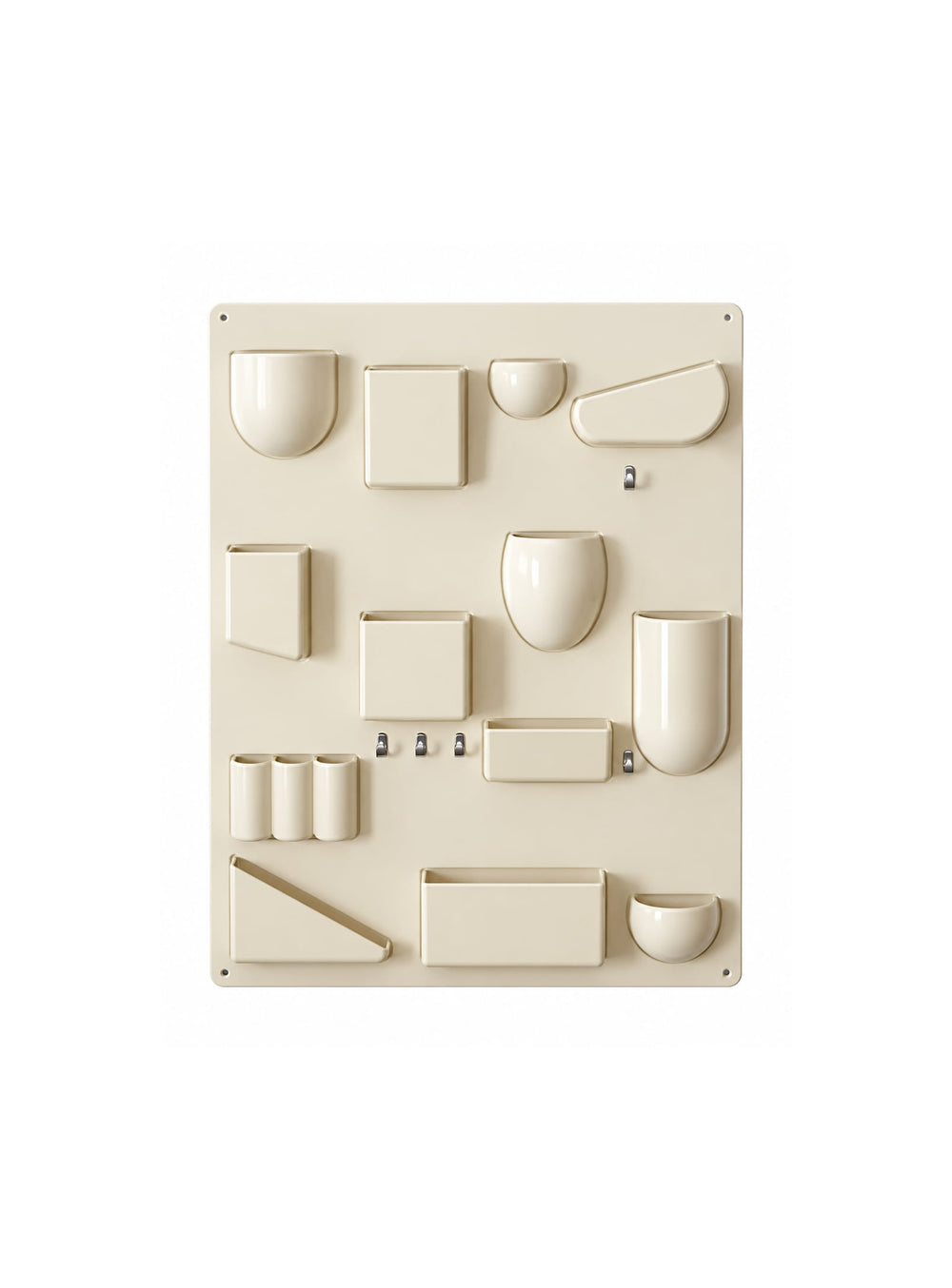 Le rangement mural Uten.Silo II de Vitra organise vos objets avec style grâce à ses nombreux compartiments. crème